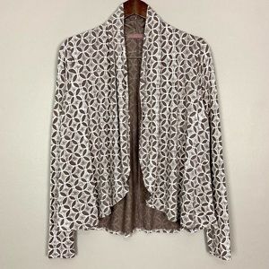 Fresh Produce Quatrefoile Print Cardigan Sweater Women’s Size S Open Front Knit